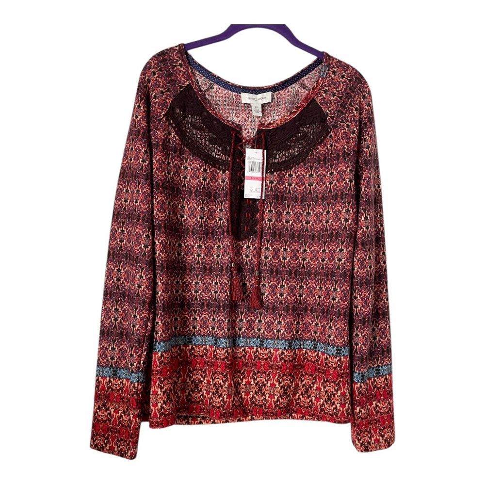 Vintage America Women's Multicolor Lace Bohemian Tunic Tassels SZ XXL
